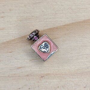 Sterling Silver Pink Enamel Heart Clear Cz Love Parfum Charm – Vintage Style .5"